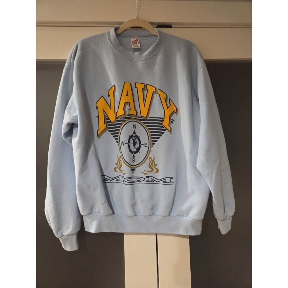 Vtg 80s 90s United States Navy Mom Crewneck Sweatshirt Size L Military Flaws